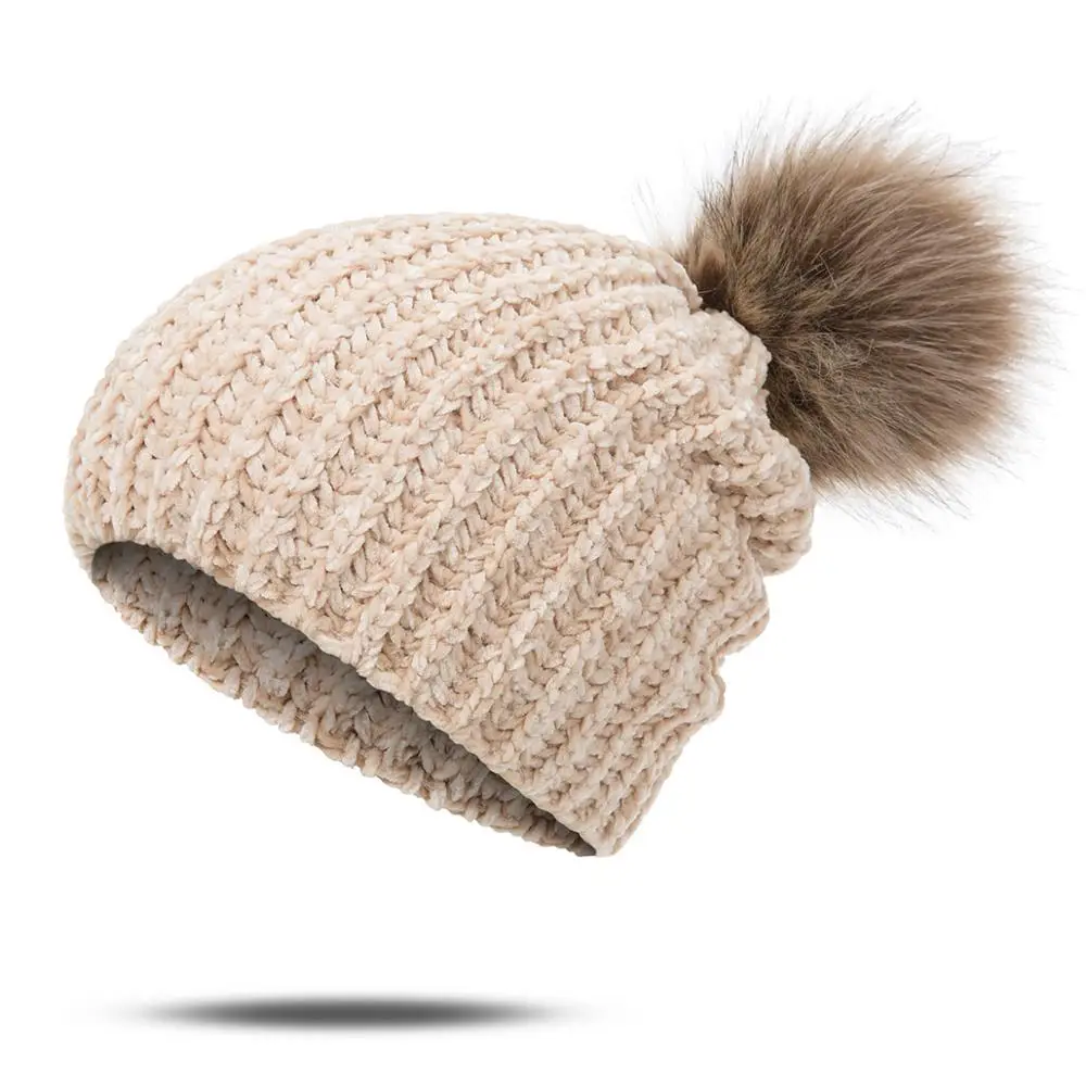 Skullies Beanies для женщин синель пом Вязанная женская зимняя шапка мягкая шапка шапки для девочек Толстая Skullies женская шапка