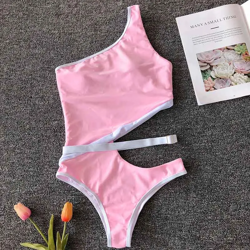 2019 сексуальный цельный купальник на одно плечо одежда для плавания женский