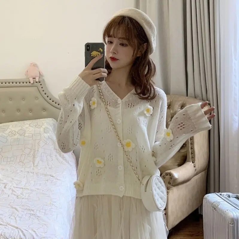 

2020 Spring and Summer Three-dimensional Flower Sweater Coat Fall Dress Sweet Students with Sweater