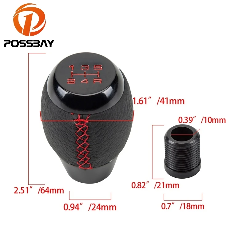 POSSBAY 5 Speed Level Leather Shift Knob Universal For TOYOTA VW Manual Gear Headball for Bmw Peugeot Honda Subaru Citroen | Автомобили и