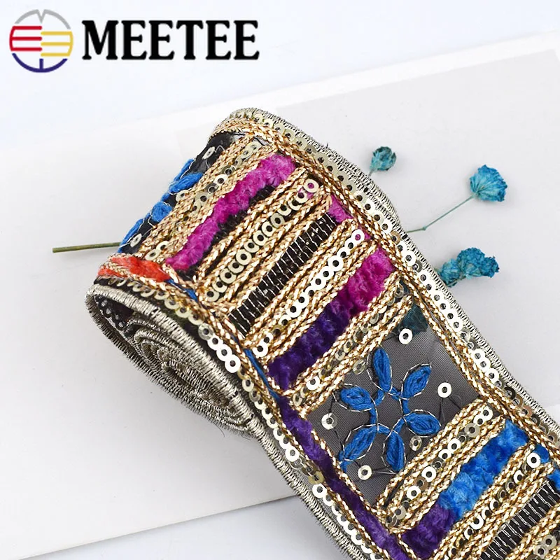 3 метра Этническая золотая нить вышитая кружевная отделка тесьма ленты манжеты