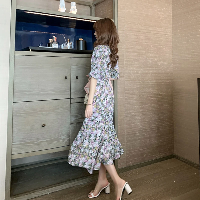 Новое летнее платье с цветочным принтом женское шифоновое v-образным вырезом и