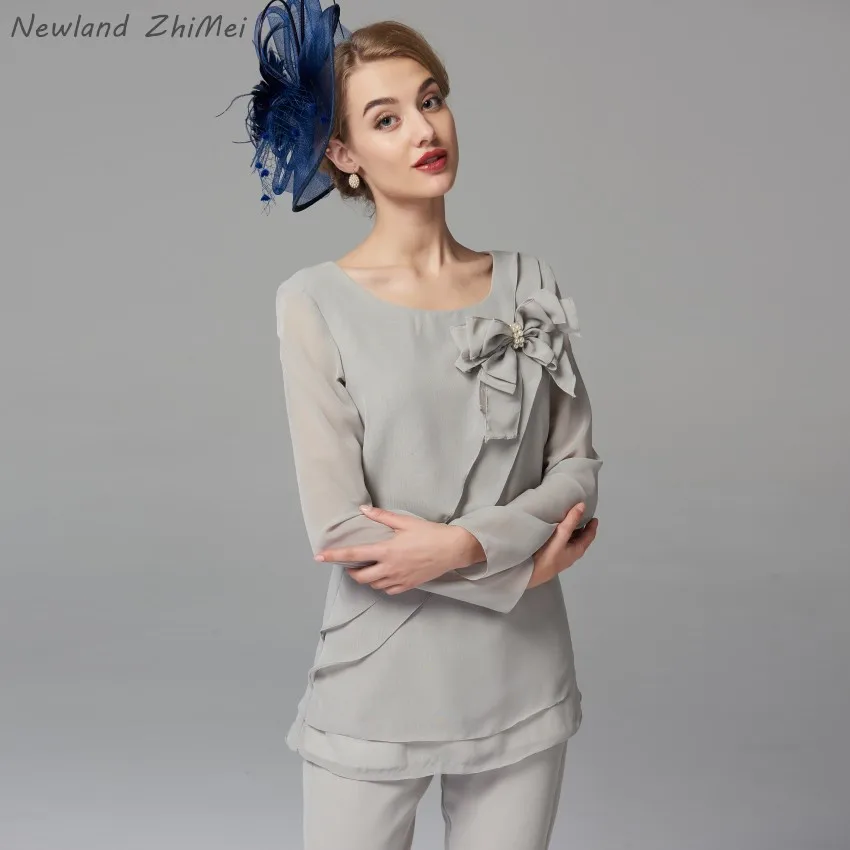 Newland ZhiMei, элегантные костюмы с брюками для матери, Новое поступление, шифоновое платье из двух частей для матери невесты на свадьбу