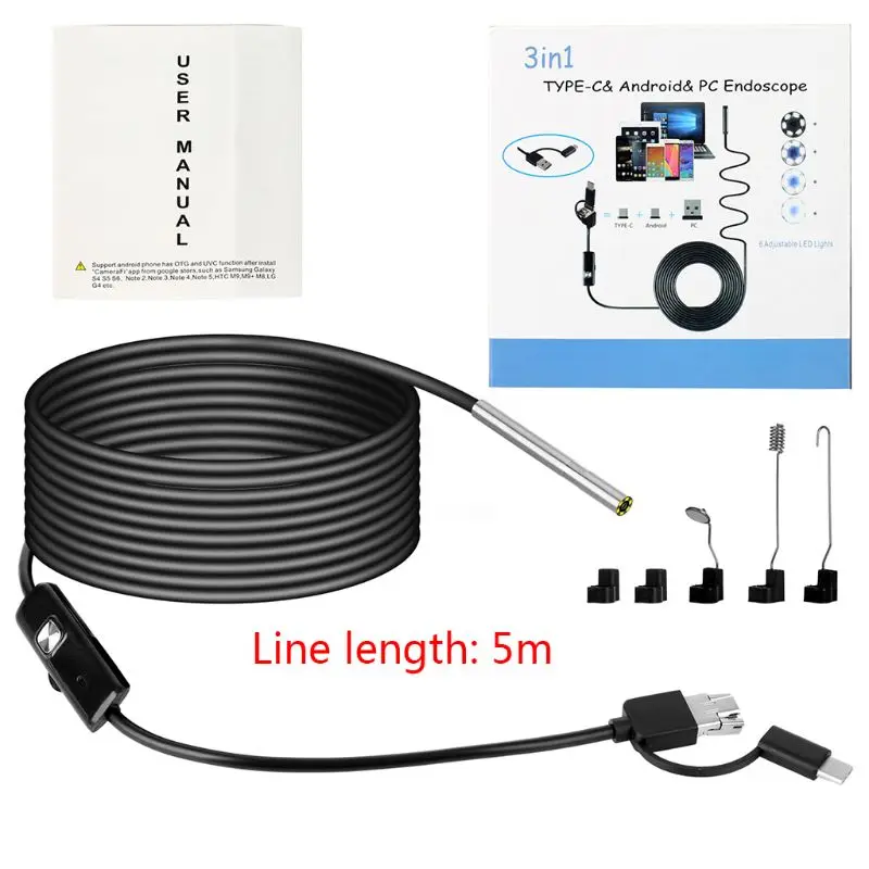 

3IN1 Industrial Endoscope Camera 3.9MM IP67 USB Borescope Inspection Camera Kit