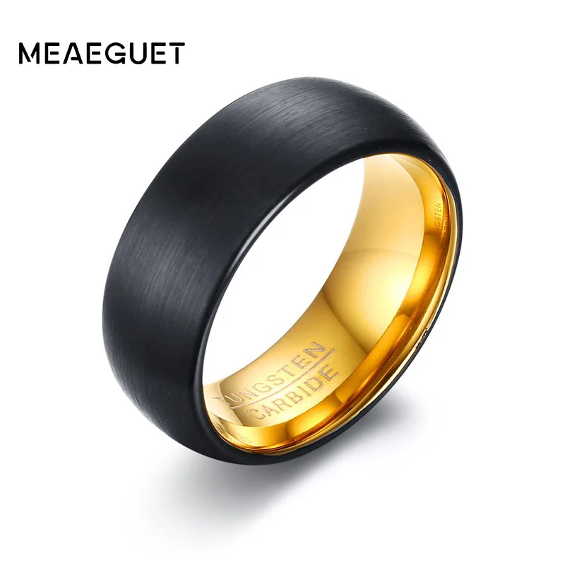 Meaeguet Gold/Black Color Tungsten Men Ring Wedding Bands 8MM Wide Black Carbide Rings For Male | Украшения и аксессуары