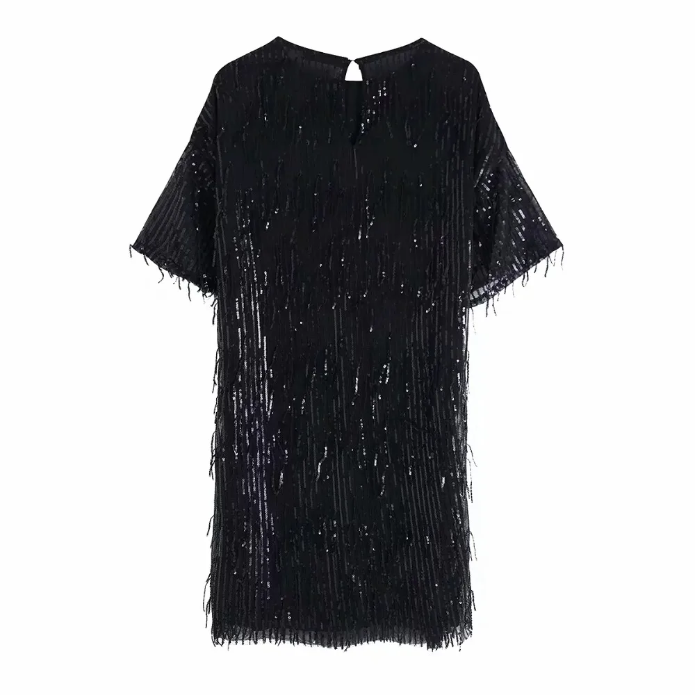 Withered england style vintage loose sexy mini sequins tassels Christmas party dress women vestidos de fiesta de noche vestidos