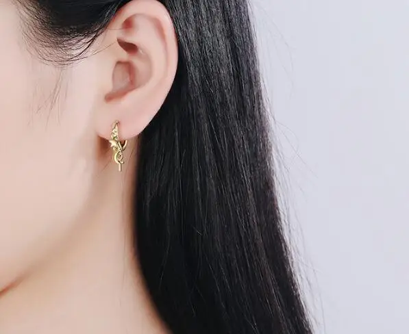 

Simple Female Earrings 925 Sterling Silver Small Star Moon Button Small Earrings for Women Fashion Statement Bijoux Pendientes