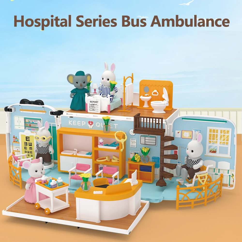 

Ambulance Doctor Forest Family DIY Miniature Furniture Dollhouse Accessories Scenes Hospital Bus Model Girl Birthday Gift