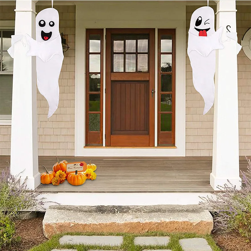 

2pcs 2021 Halloween Decorations Ghost Windsock Hanging Spooky Ghost Flag Wind Streamer for Indoor Outdoor Yard Party Props