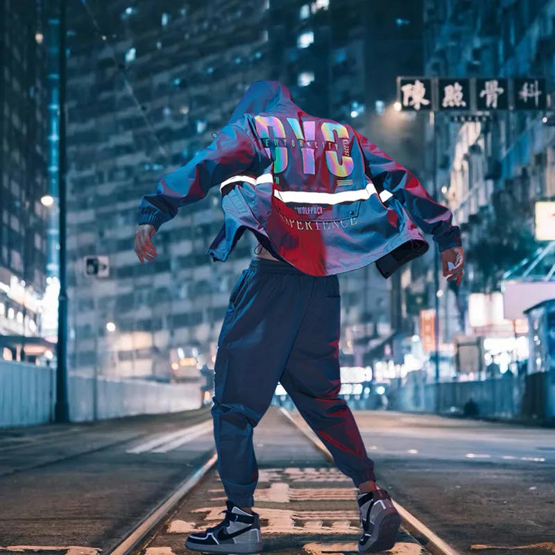 Куртка Techwear мужская с буквенным принтом Повседневная тонкая Светоотражающая