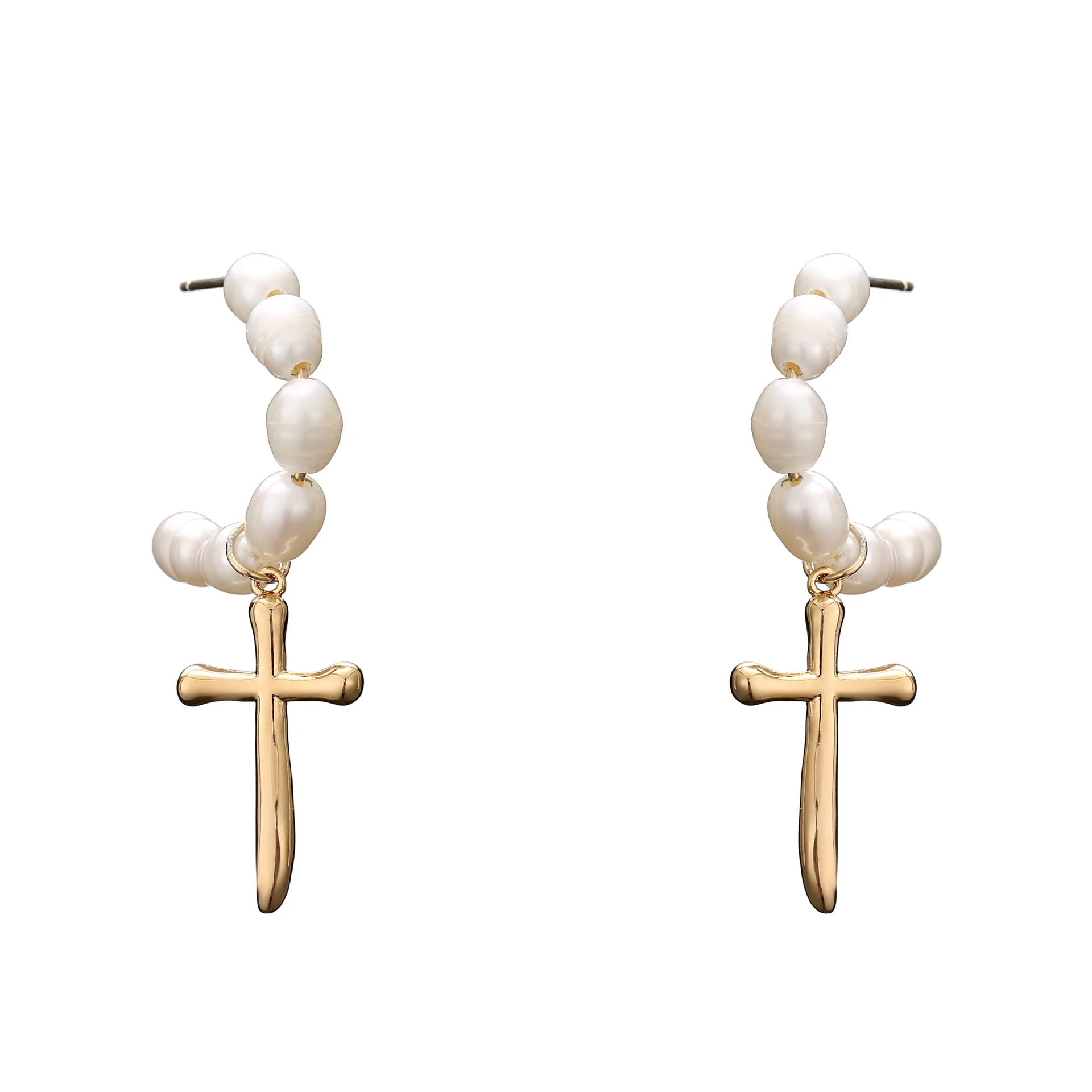 

Personality atmospheric fresh water Pearl Earrings 925 Silver Needle Allergic Cross
