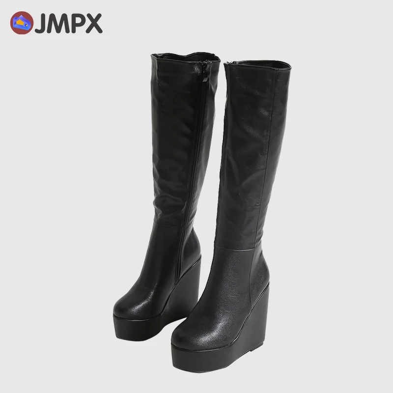

JMPX Women Fashion Platform Boots Ladies INS Hot Wedges High Heels Knee High Boots Casual Brand Thick Bottom Winter Shoes Woman