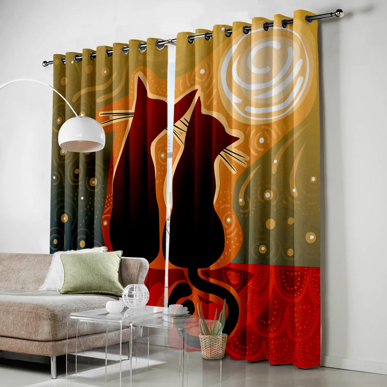 Cat Lover Silhouette Window Curtains for Living Room Decorative Items | Дом и сад