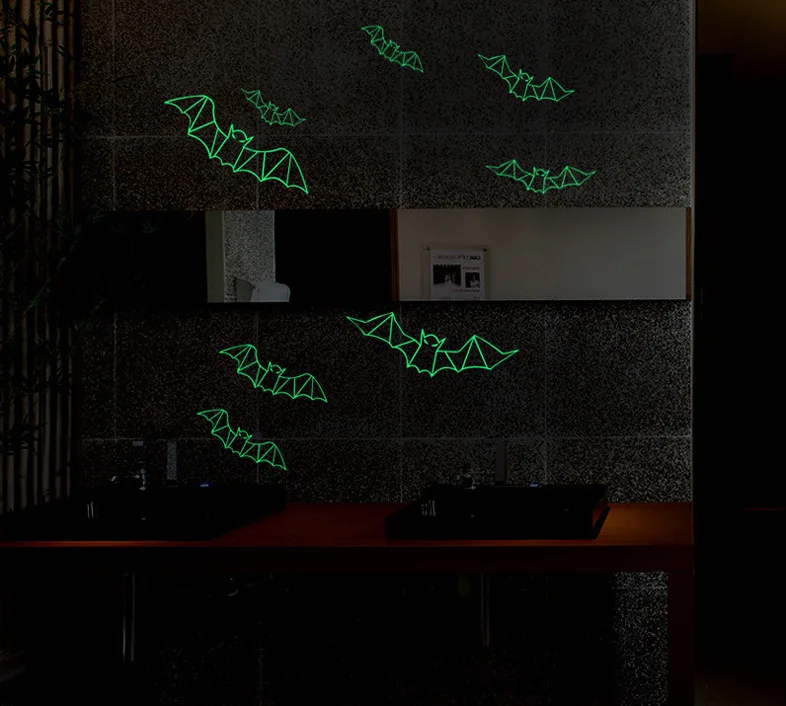 

12 шт., светящиеся наклейки на стену «летучая мышь»