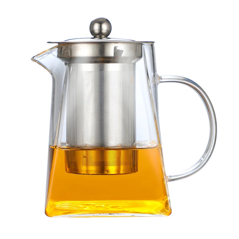 

Heat Resistant Glass Teapot With Stainless Steel Infuser Heated Container Tea Pot Good Clear Kettle Square Filter Baskets