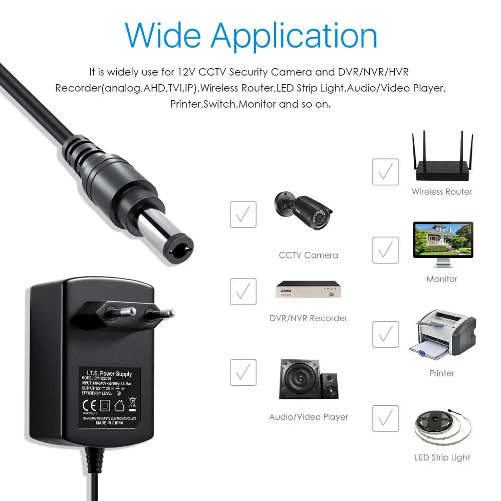 Адаптер питания ZOSI для системы видеонаблюдения адаптер постоянного тока 12 В 2 А