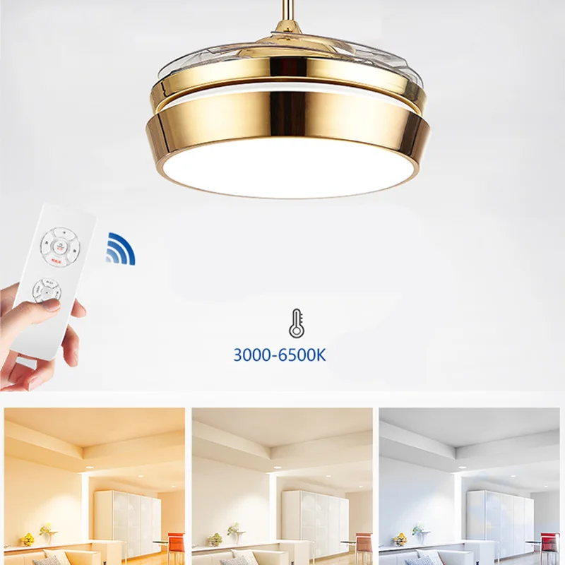 

Modern Ceiling Fan Ventilador De Teto Remote Control With Lights Invisiable LED Folding Ceiling Fan Dining Room Lamp Rated 5.0