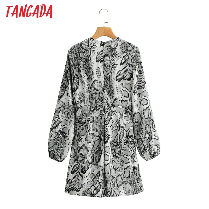 

Tangada Fashion Women Snake Print Spring Playsuit Back Zipper Long Sleeve Buttons Female Playsuit 1F19