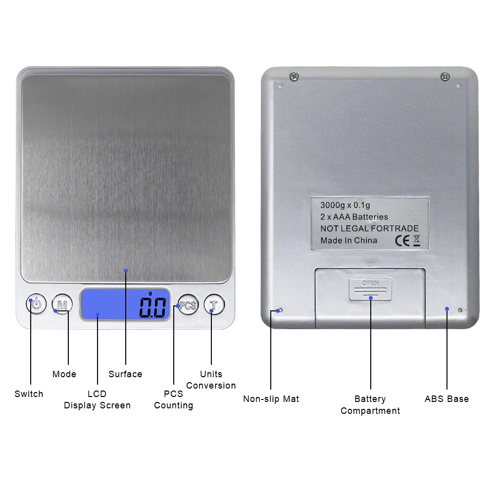 Электронные кухонные весы 500 г 3000 для ювелирных изделий 3 кг/0 1 г/0 01 с 2 отсеками |