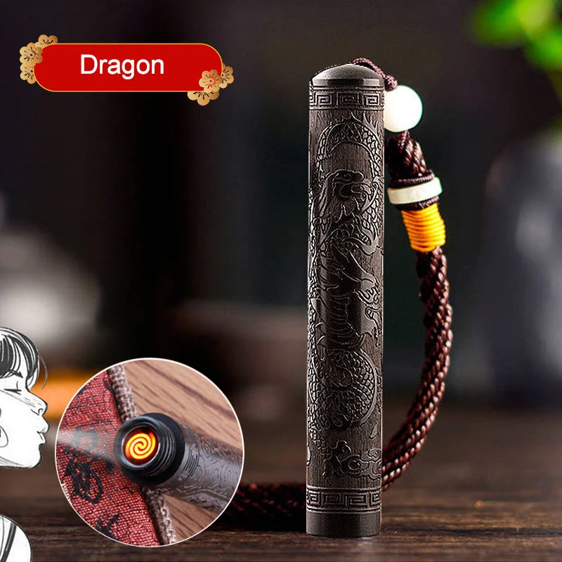 Электронная зажигалка с гравировкой из сандалового дерева портативная USB