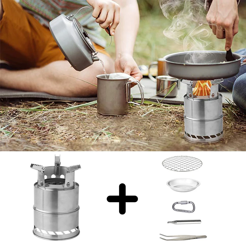 

Camping Windproof Wood Stoves Furnace Set Portable Charcoal Solid Alcohol Picnic Stoves Outdoor Barbecue Cooking Equipment