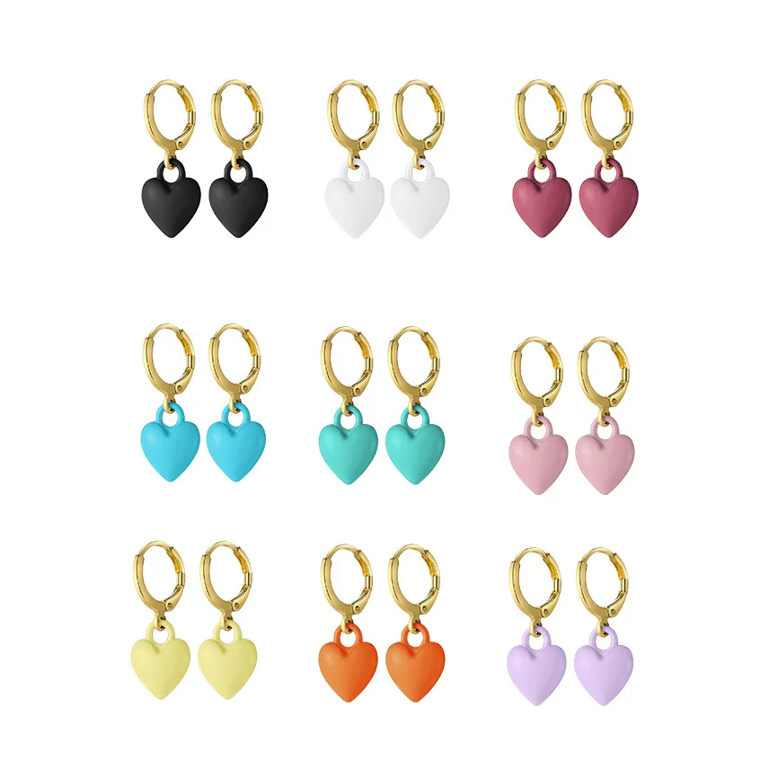 

2021 New Candy Color Peach Heart Earrings for Women Colorful Valentine's Day Cute Love Drop Earrings Ear Clip Girl Gift серьги
