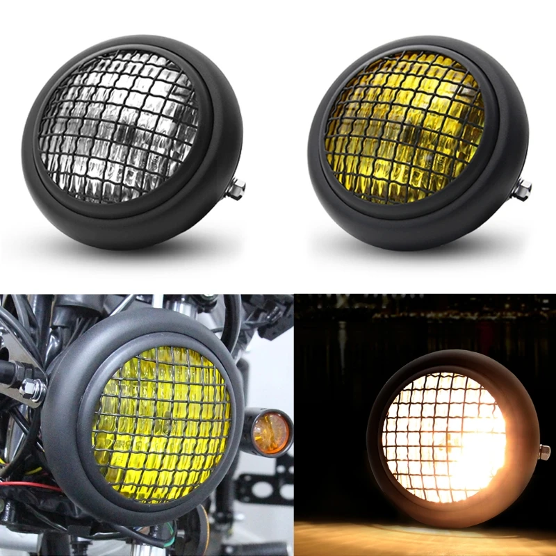 

Universal Motorcycle Headlight Retro Vintage Round Mesh Grill Mask Lampshade Moto Scooter Vintage Front Light Round Lamp K1KE