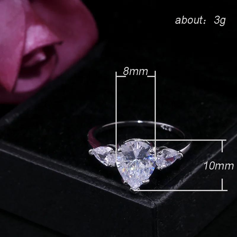 

HUITAN Clear Water Drop Shaped Classic Wedding Engagement Rings Tear Pear Shaped Cubic Zircon Stone Fashion Women Jewelry Ring