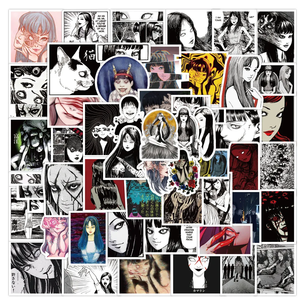 10/30/60Pcs Horror Comic Sticker Black White Japan Anime Tomie Skateboard Illustration Luggage Laptop Waterproof Stickers Kid