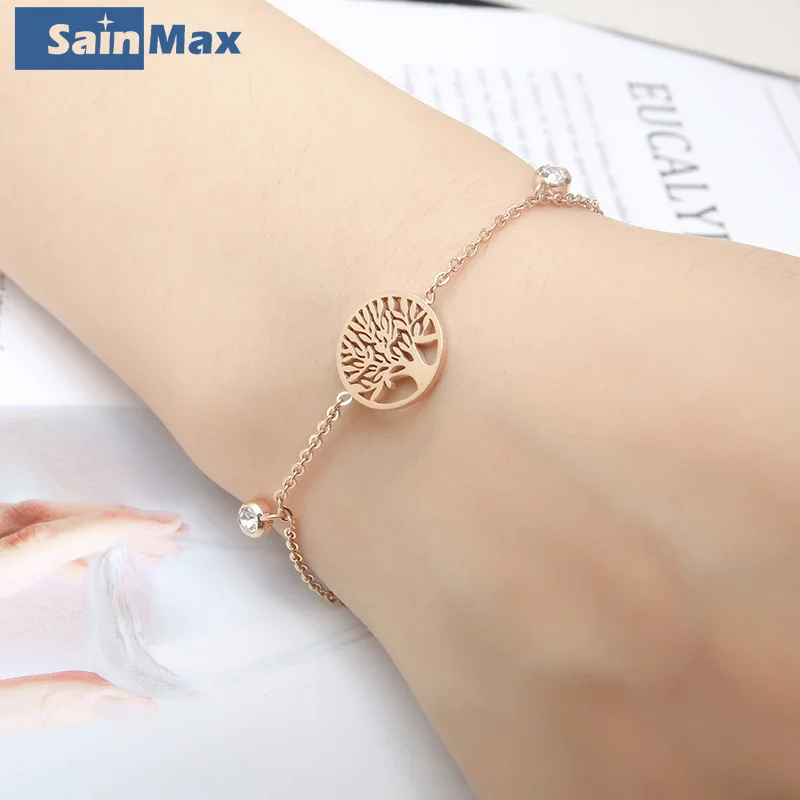 

Sainmax New Ornament for Woment and Girls Stainless Steel Bracelet Wisdom Tree Style Fashion Jewelry