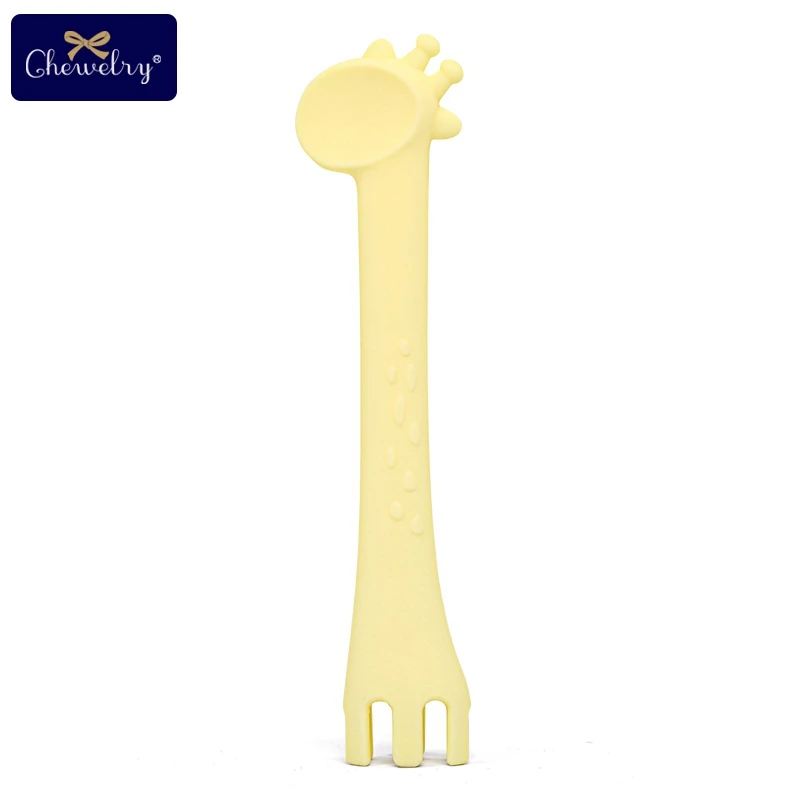 yellow Giraffe spoon 1 шт. Жираф Силиконовый грызунок ребенка режутся зубы игрушки, не содержащие БИСФЕНОЛ кормления вилка силиконовый тренировочный ложка, ювелирное изделие для изготовления для детей продукта - Цвет: yellow Giraffe spoon