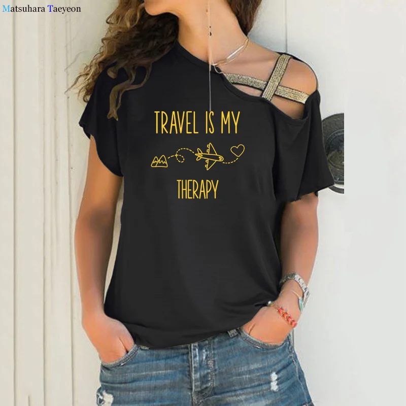

Travel Is My Therapy T-shirt Casual Women Adventure Outdoor Tshirts Cool Summer Graphic Airplane Mode Tees Tops Streetwear