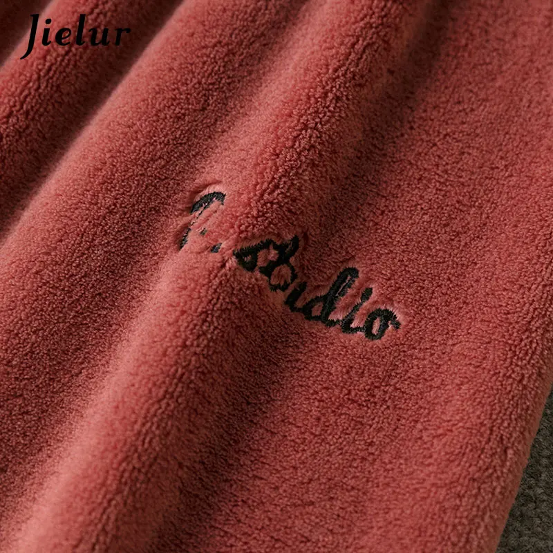 Brick red Jielur пижамные штаны Зимняя теплая однотонная мягкая одежда ropa mujer из бархата кораллового цвета для отдыха флисовые штаны с буквенным принтом одежда для сна - Цвет: Brick red