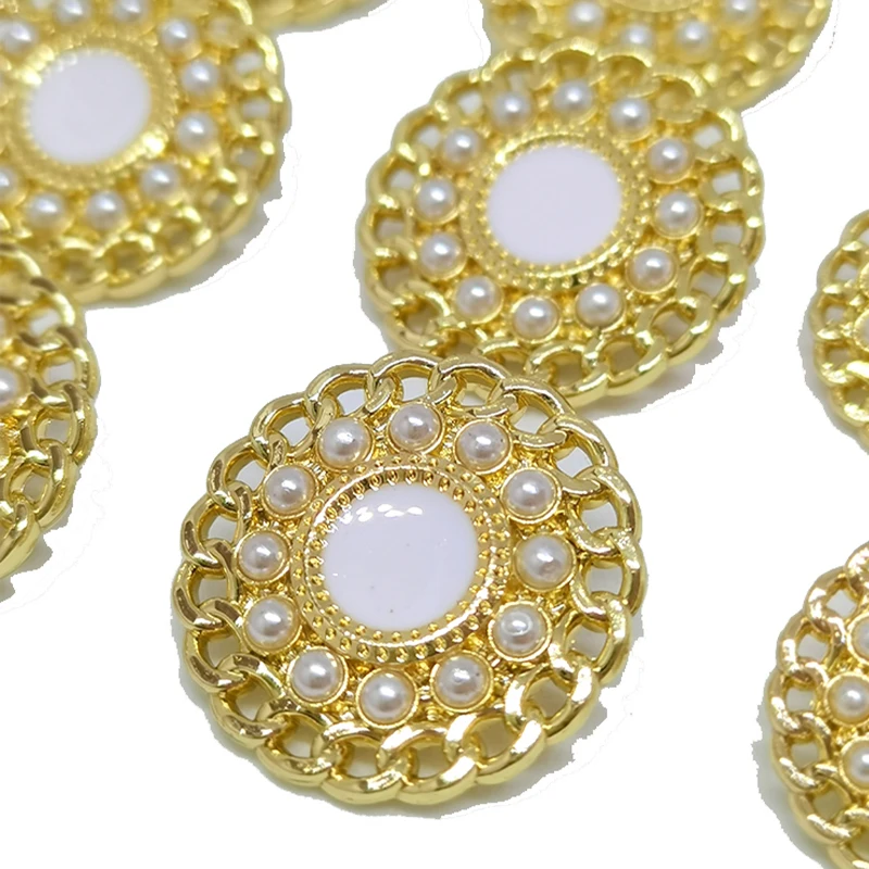 

23 мм, 18 мм, оптовая продажа, Золотые круглые металлические жемчужные пуговицы для женских изделий ручной работы, пальто, пуговицы для шитья 10