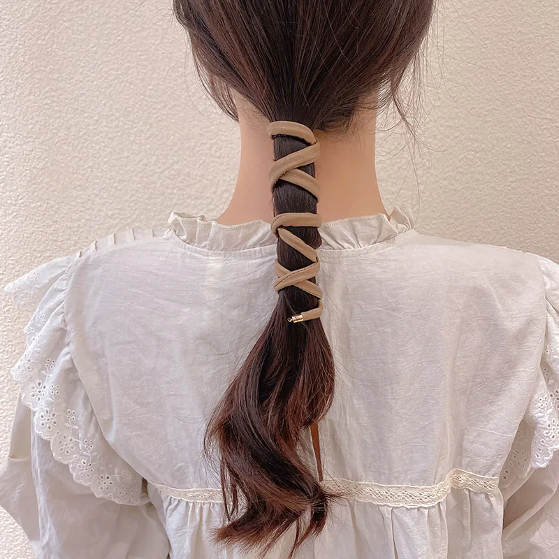 Новинка 2021 Женская винтажная кожаная заколка для хвоста длинные волосы повязка