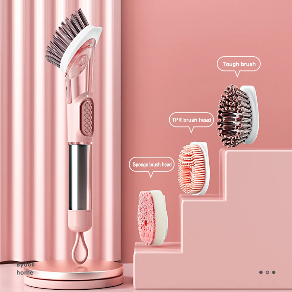 

Kitchen Cleaning Brush 2 In 1 Long Handle Cleaing Brush with Removable Brush Sponge Dispenser Dishwashing Brush Kitchen Tool set