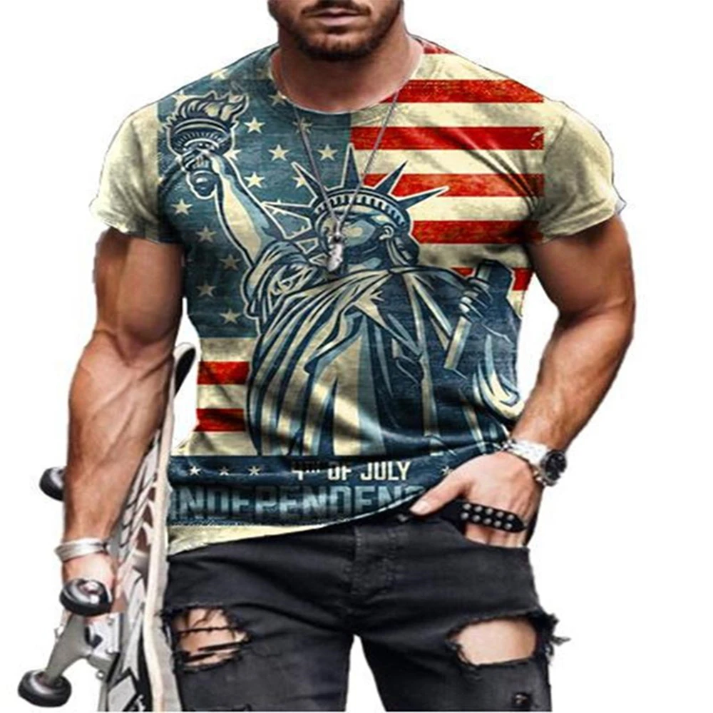

2021 New Hot Sale Men's T-Shirt Summer 3D Printing Short-Sleeved Personality Fashion Stitching Pattern Men's T-Shirt Top