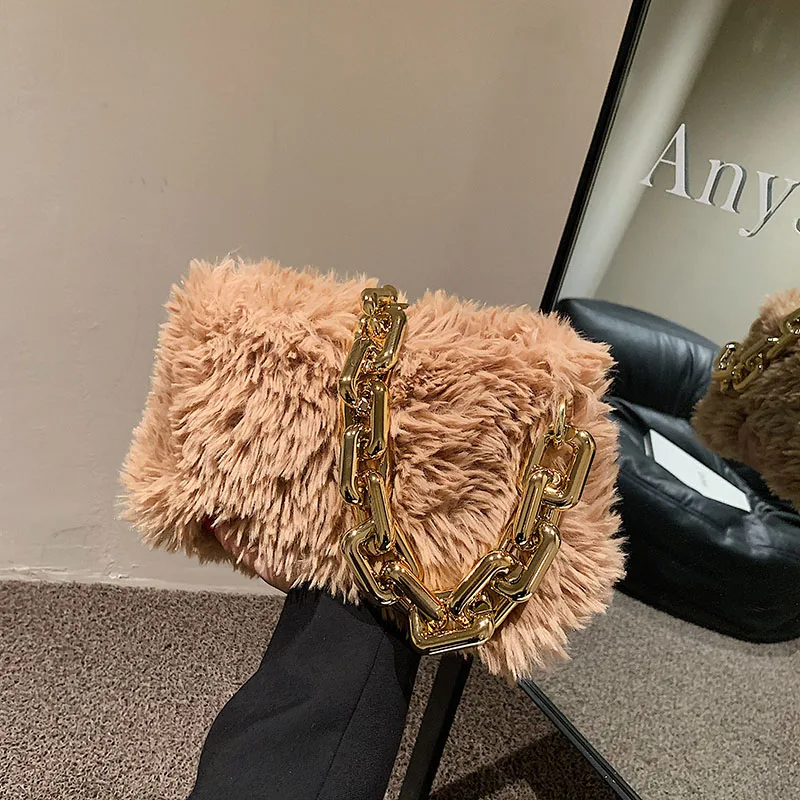

Fashion Designer Faux Fur Handbags Purses for Women Shoulder Bags 2021 New Plush Winter Vintage Ladies Casual Totes High Quality