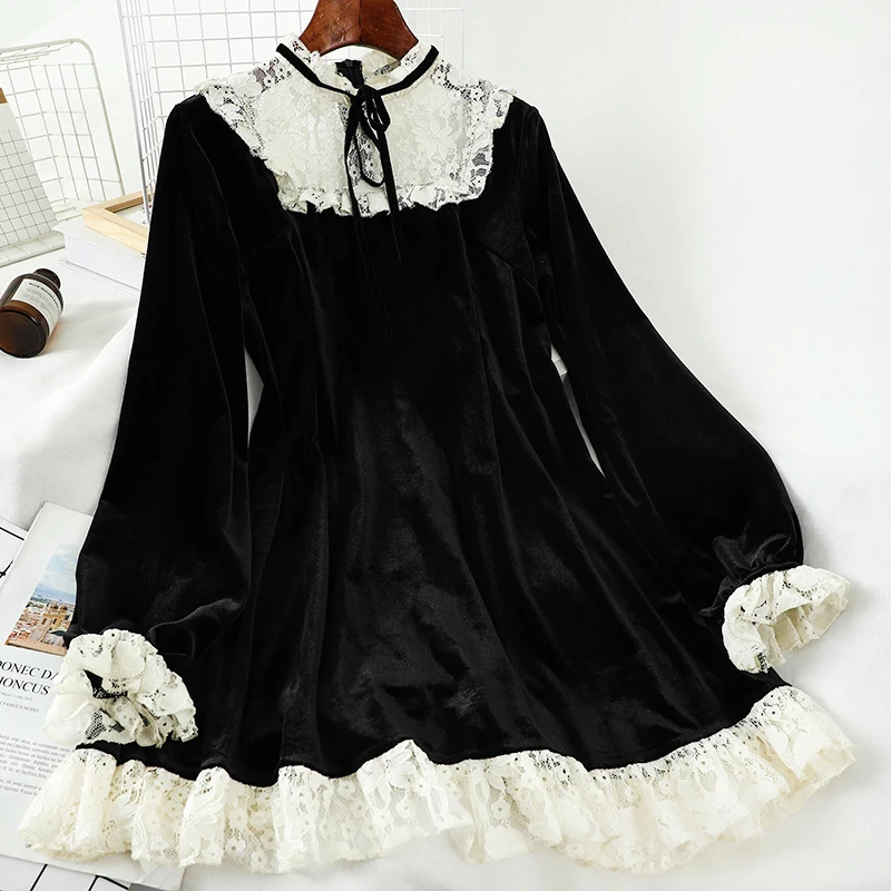 Женское винтажное платье-водолазка золотистое бархатное платье черного цвета с