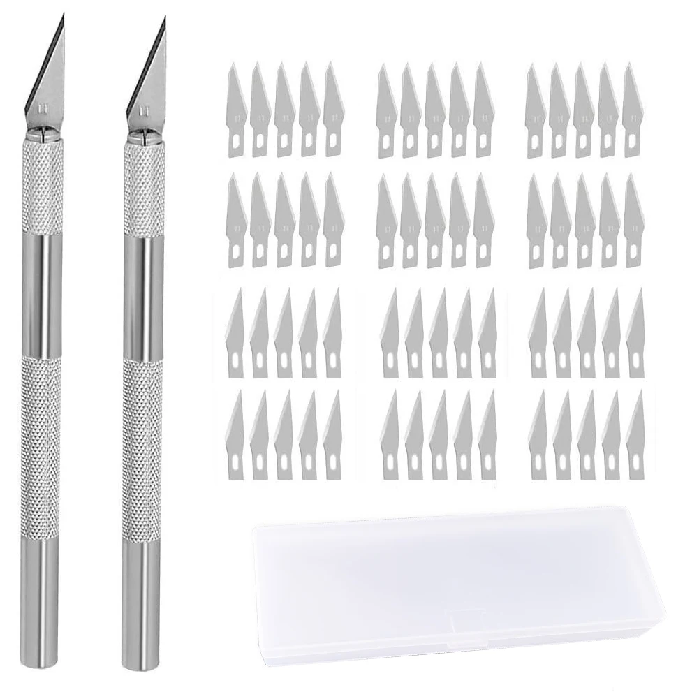 

60pcs For Art Work Hobby Scalpel Sharp DIY Craft Carving Blades Set Model Making Cutting Paper Steel With Storage Case 2 Handles