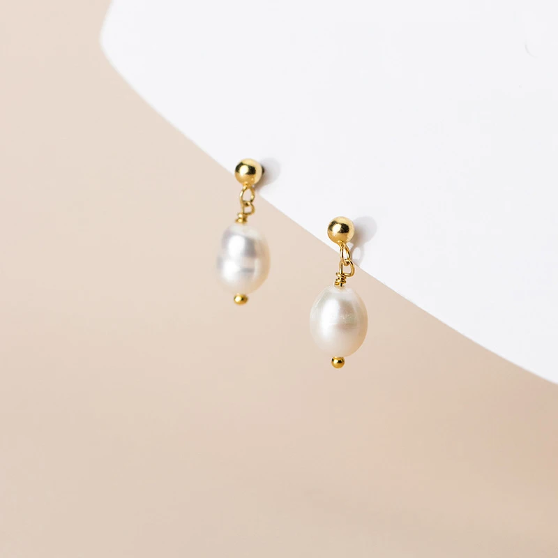 

MloveAcc Real 925 Sterling Silver Minimalist Baroque Pearl Stud Earrings for Women Charms Wedding Girl Korean Chic Jewelry Gifts