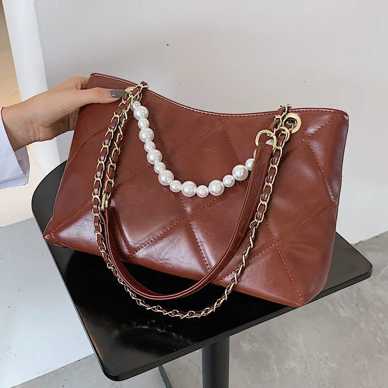 

Вместительные сумки с жемчужными бусинами и цепочкой для женщин 2020, дизайнерская женская сумка через плечо