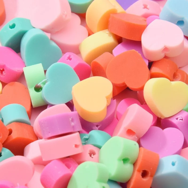 

50pcs 10mm Mixcolor Heart Beads Polymer Clay Spacer Loose Beads for Jewelry Making DIY Bracelet Accessories