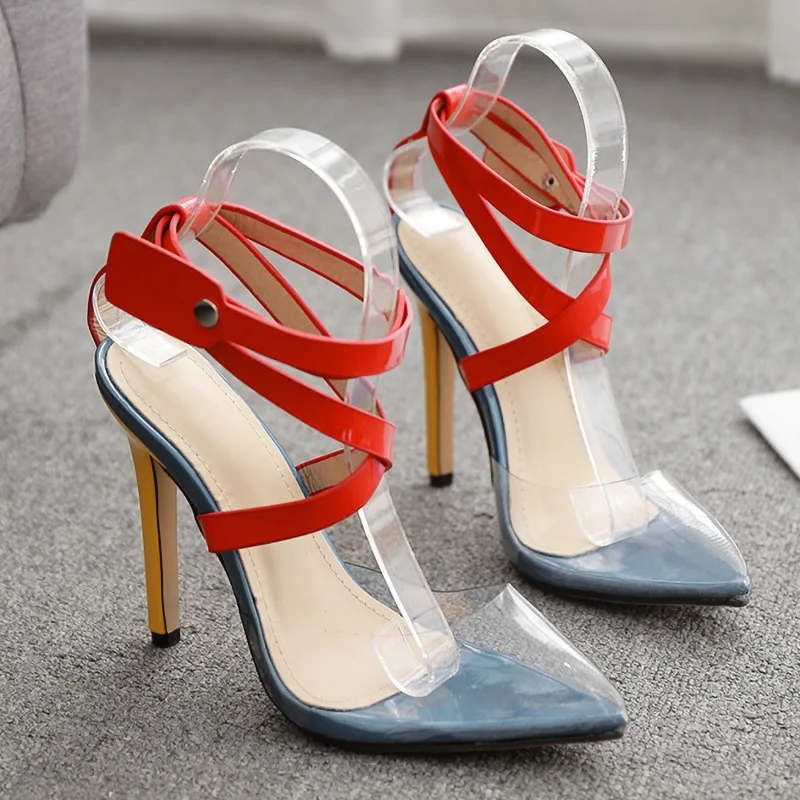 Женские сандалии-гладиаторы на прозрачном каблуке прозрачные сандалии летние