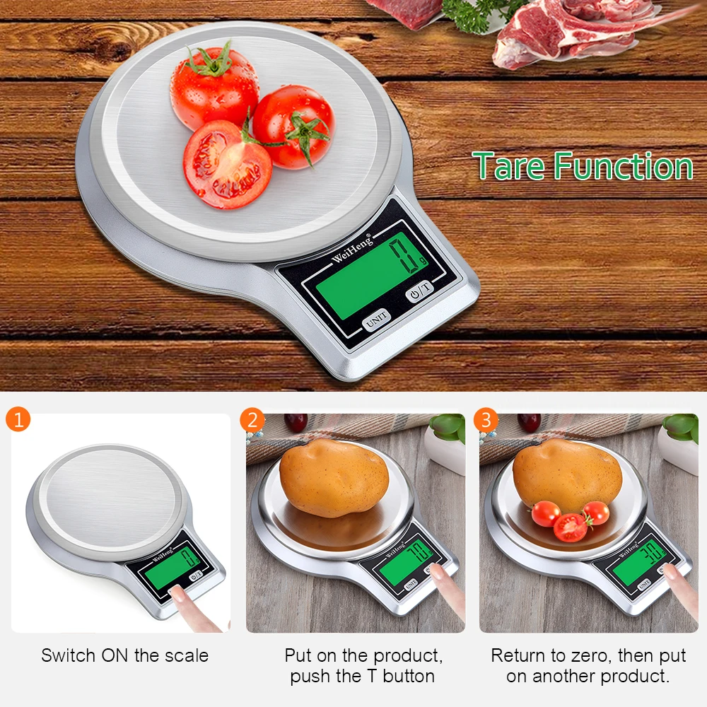 

New Weighing Electronic Digital Kitchen Scale LCD Stainless Steel Weighing Pan Platform Food Scale with Tare Function