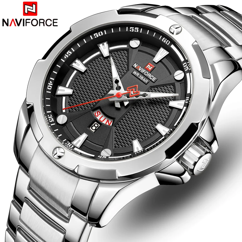 NAVIFORCE Men’s Luxury Business Watches Stainless Steel Waterproof Quartz Wristwatch Date Display 