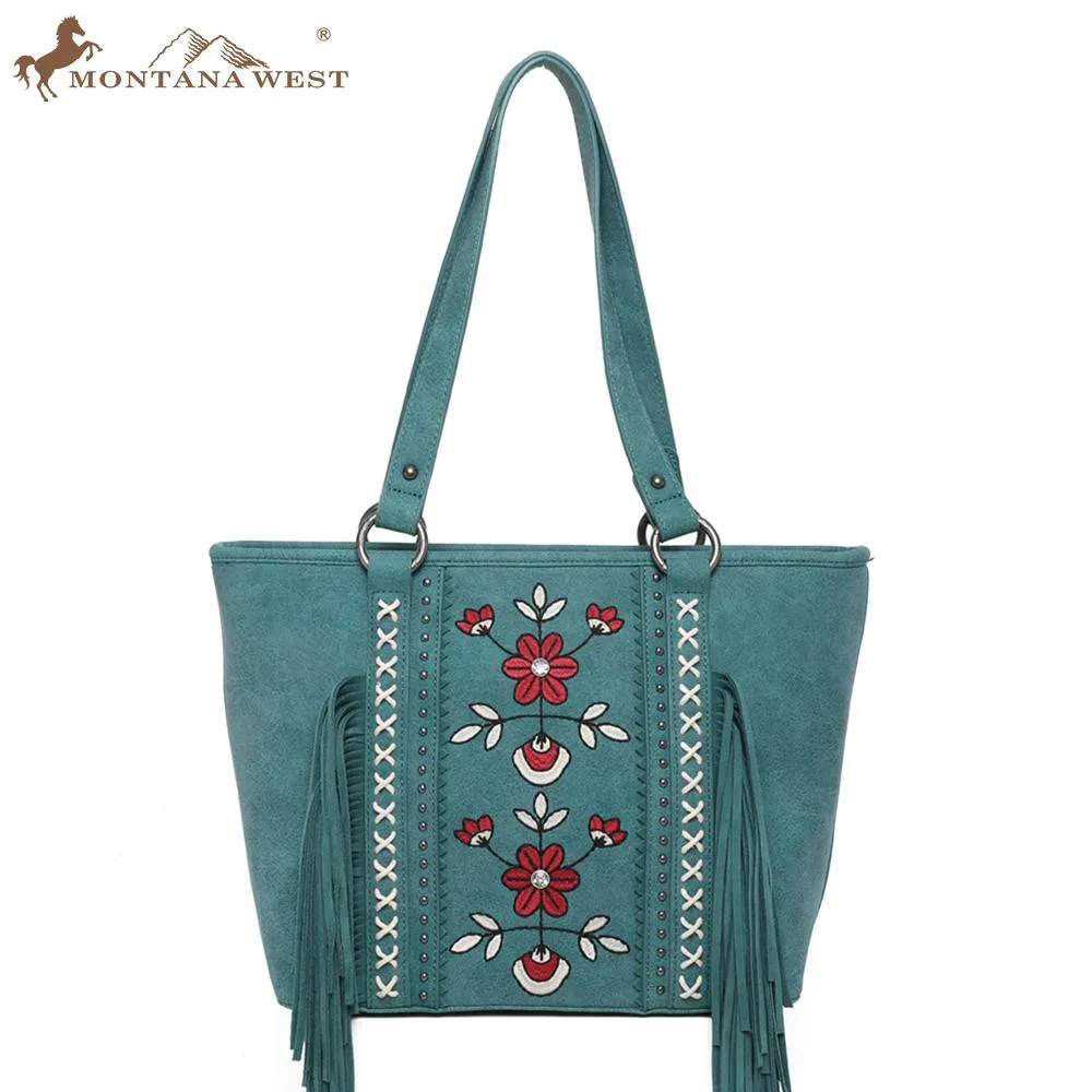 

Embroidered Floral Fringe Concealed Carry Tote PU Leather Women's Bag