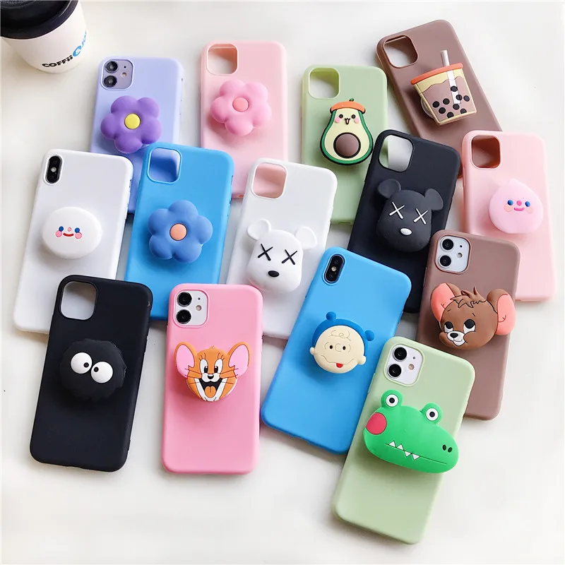 Cute 3D silicone cartoon holder stand case for iphone X XR XS MAX 11 Pro Max pro 6 6s 7 8 plus 5 5S iPhone SE 2020 |