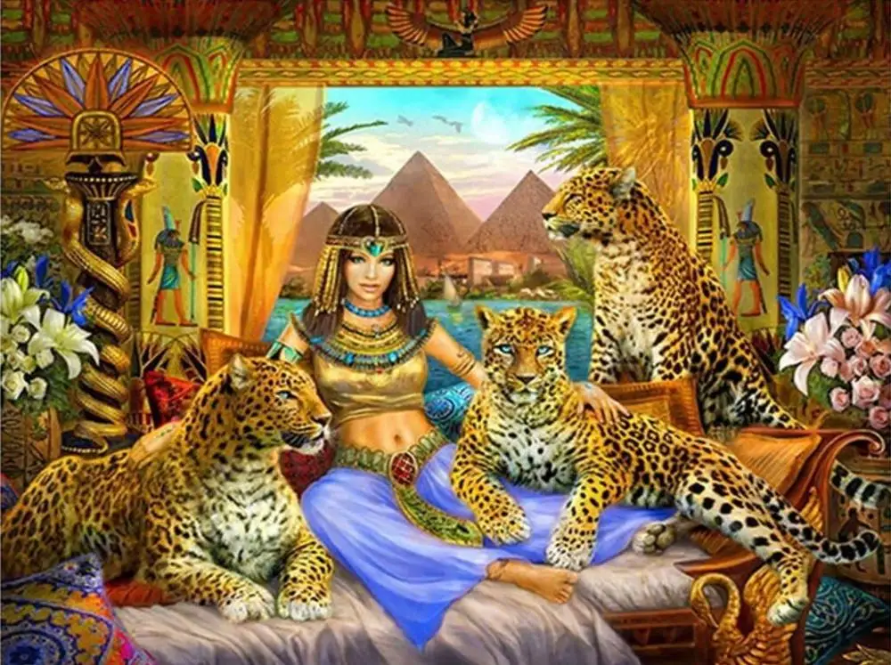 7 Алмазная картина 5D с изображением королевы египетского и льва тигра, квадратная/круглая Алмазная мозаика, сделай сам, алмазная вышивка, настенная живопись - Цвет: 7