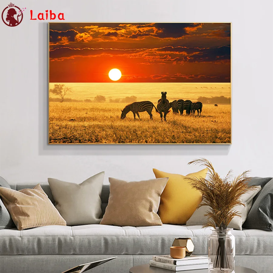 

Алмазная живопись "сделай сам", природный пейзаж, африканские равнины, Зебра на закате, алмазная вышивка, полное сверление, 5d Алмазная мозаик...